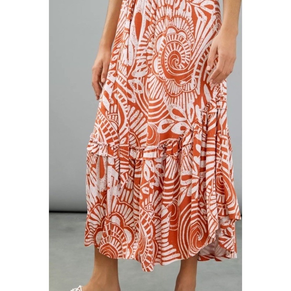 Anthropologie Bodhi Midi Skirt Abstract Tiered A-Line Midi Skirt Regular Size XS